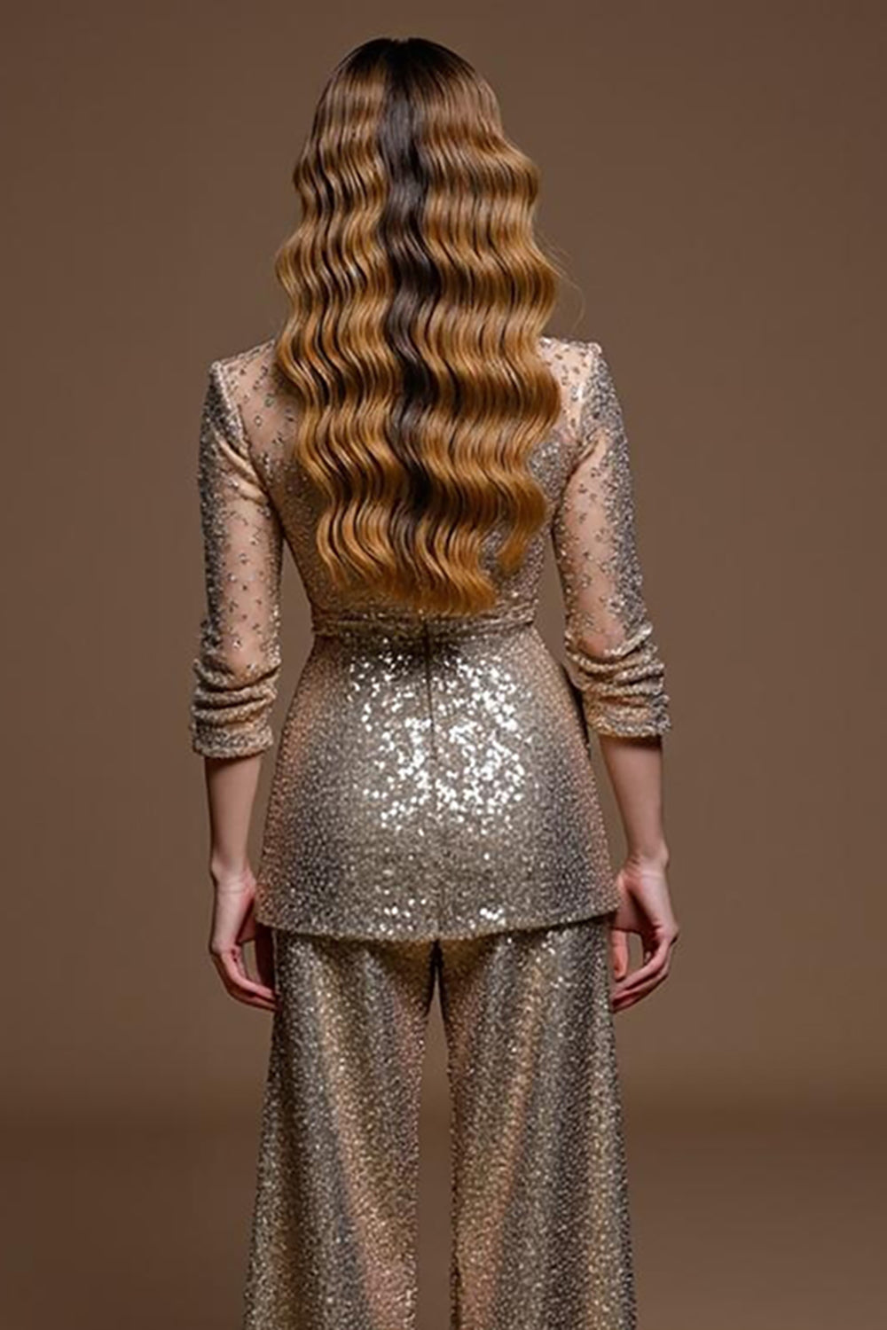 Sparkly Golden 2 Piece Sequins Holiday Suits