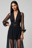 Navy A Line V-Neck Cocktail Dress with Sleeves