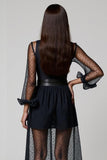 Navy A Line V-Neck Cocktail Dress with Sleeves