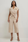 Khaki Notched Lapel Work Jumpsuits with Sleeves