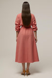 Coral A Line Notched Lapel Tea Length Work Dress with Sleeves