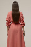 Coral A Line Notched Lapel Tea Length Work Dress with Sleeves