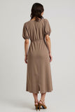 Coffee A Line Bateau Neck Tea Length Formal Dress with Sleeves