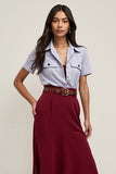 Burgundy A-Line 2-Piece Work Dress with Polo Collar