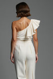One Shoulder Ruffled 2 Piece Ivory Work Jumpsuits