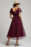 Burgundy A Line Lace Midi Work Dress