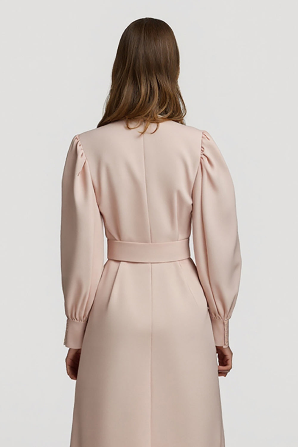 High Neck Grey Pink A Line Work Dress with Belt