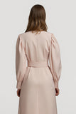 High Neck Grey Pink A Line Work Dress with Belt