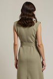 Ruffled Hem Grey Green V Neck Work Dress