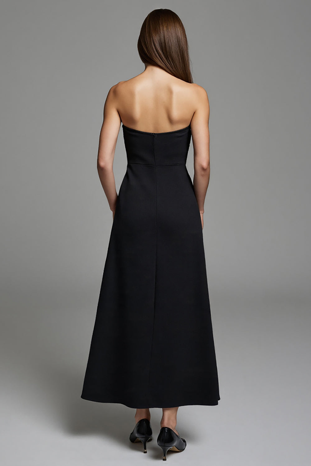 Black Strapless A Line Cut Out Work Dress