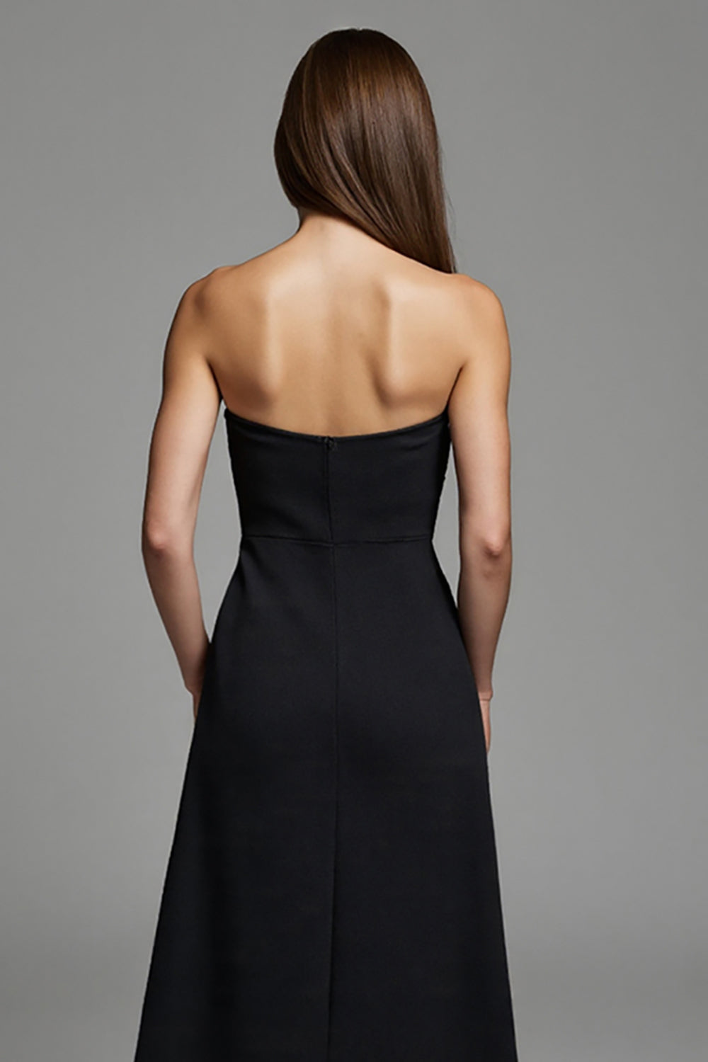 Black Strapless A Line Cut Out Work Dress