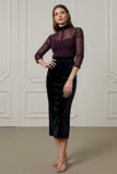 Dark Purple High Neck Sheath Illusion Neck Work Dress