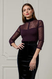 Dark Purple High Neck Sheath Illusion Neck Work Dress