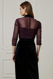 Dark Purple High Neck Sheath Illusion Neck Work Dress