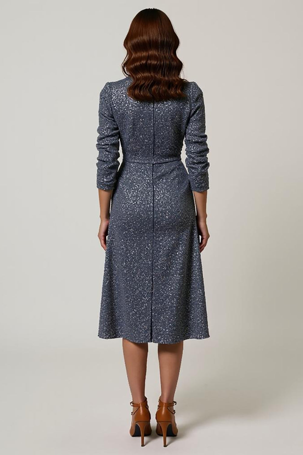 Sparkly Sequins V Neck Midi Work Dress