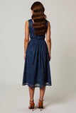 Sparkly V Neck A Line Navy Ruched Work Dress