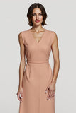 V Neck Sheath Orange Midi Work Dress