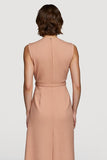 V Neck Sheath Orange Midi Work Dress