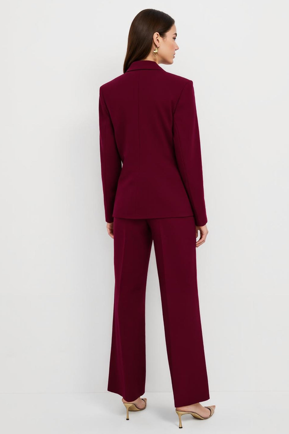Slim Fit One Button 2 Piece Burgundy Women Suits