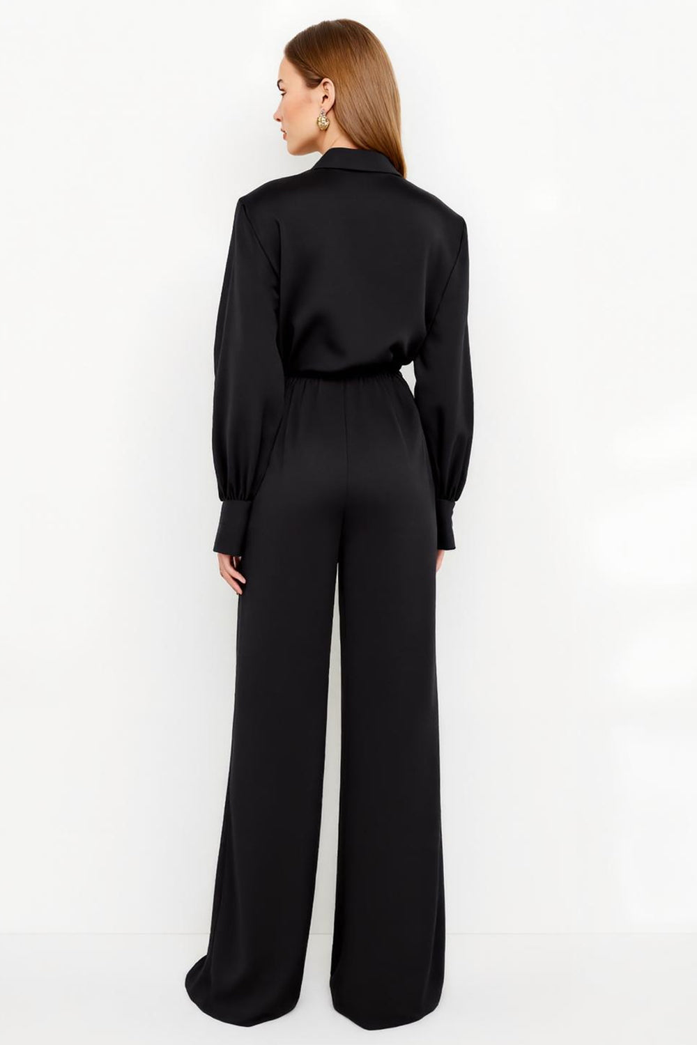 Black Notched Lapel Jumpsuit with Belt