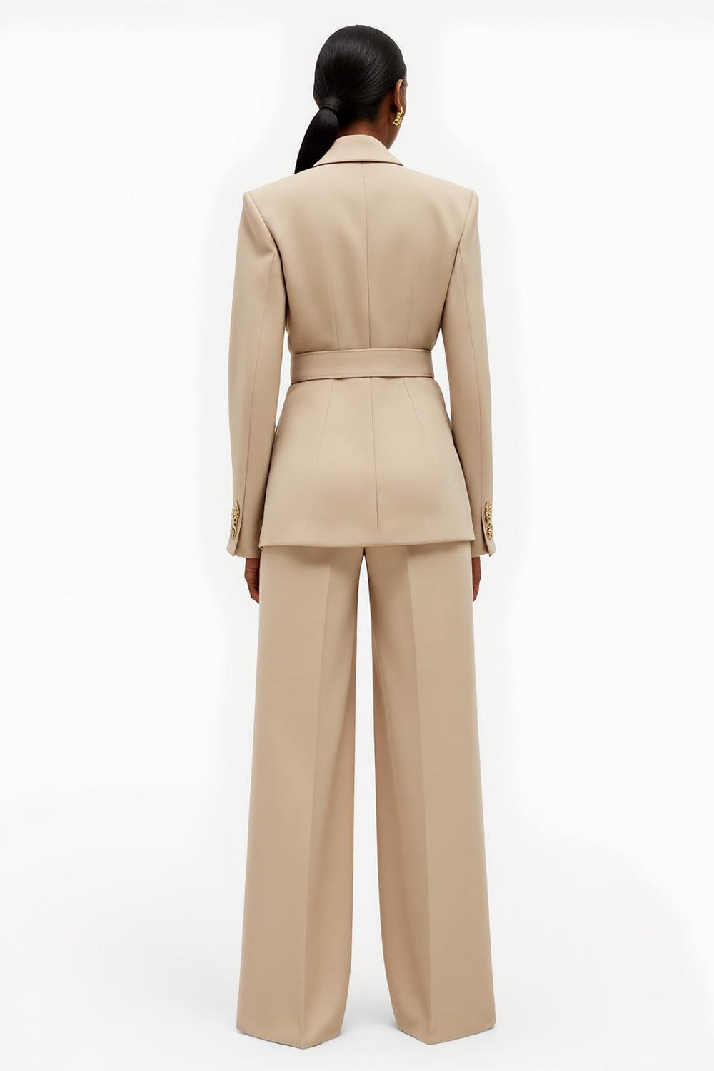 Apricot 2 Piece Notched Lapel Women Suits with Belts