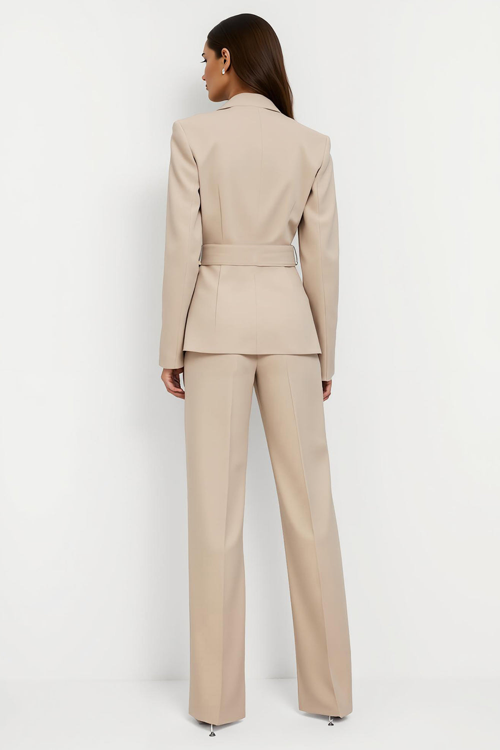 Apricot 2 Piece Notched Lapel Fitted Women Suits with Belts