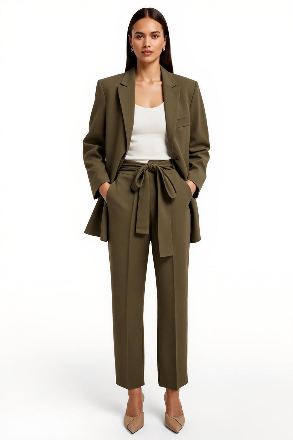 Armg Green Peak Lapel 2 Piece Women Suits