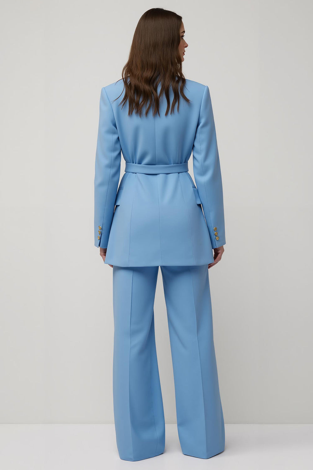 Blue 2 Piece Peak Lapel Women Suits with Belt