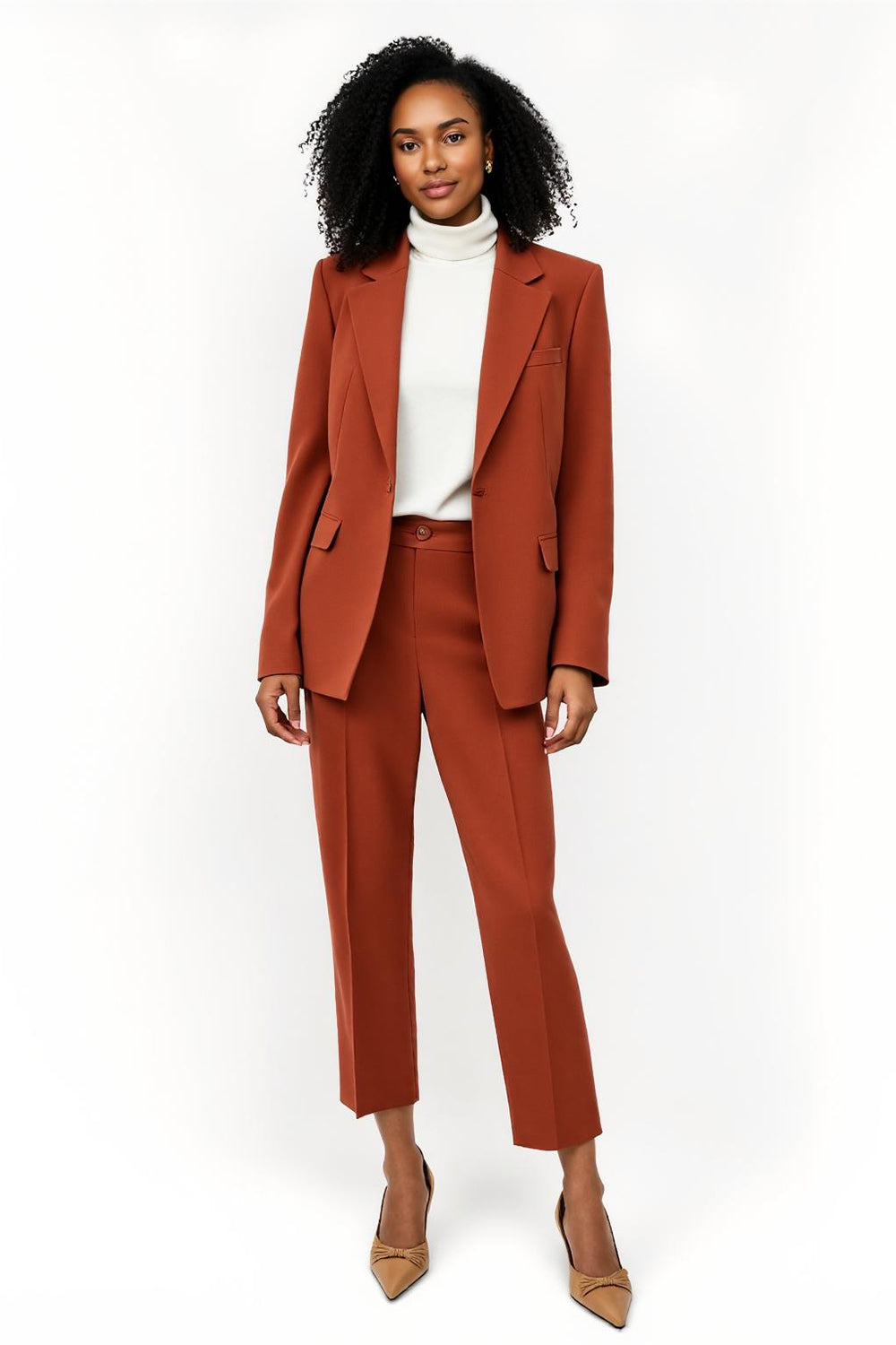 Brick Red Notched Lapel One Button 2 Pieces Women Suits