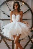 White Strapless A Line Homecoming Dress with Ruffles