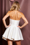 A Line Satin Short White Homecoming Dress with Rhinestone