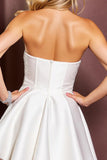 A Line Satin Short White Homecoming Dress with Rhinestone