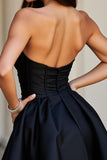 A Line Short Satin Black Homecoming Dress with Rhinestone