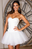 A Line Short Satin White Homecoming Dress