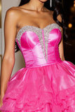 A Line Short Satin Fuchsia Homecoming Dress with Ruffles