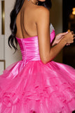 A Line Short Satin Fuchsia Homecoming Dress with Ruffles