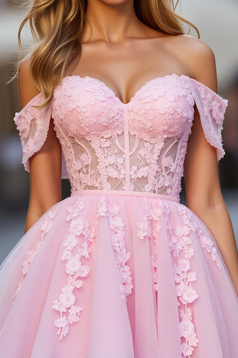 A Line Short Tulle Pink Homecoming Dress with Appliques