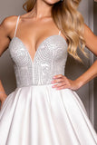 A Line Short Satin White Homecoming Dress with Rhinestone
