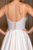 A Line Short Satin White Homecoming Dress with Rhinestone