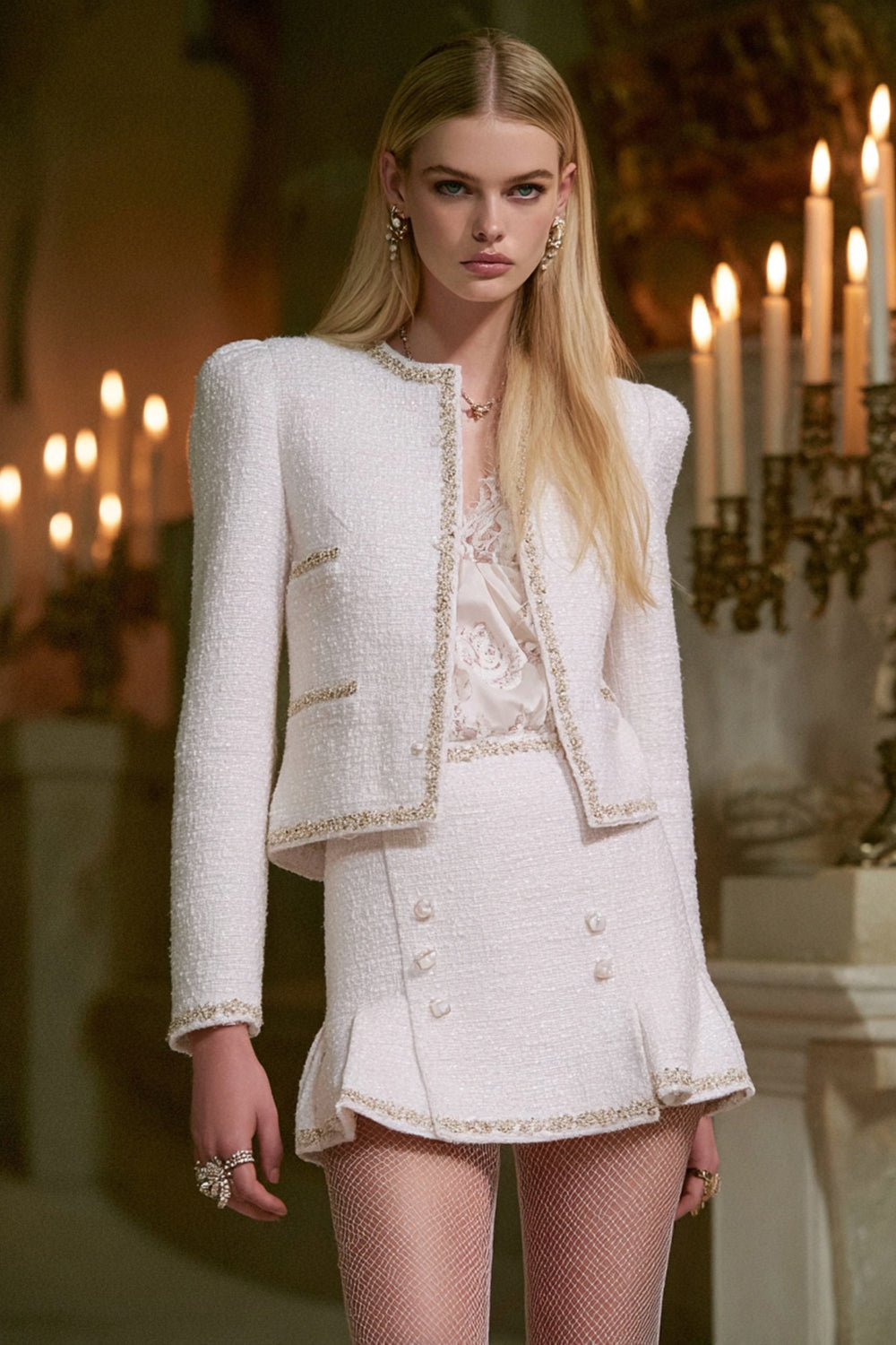 White Tweed Mermaid Round Neck Short Homecoming Outfits