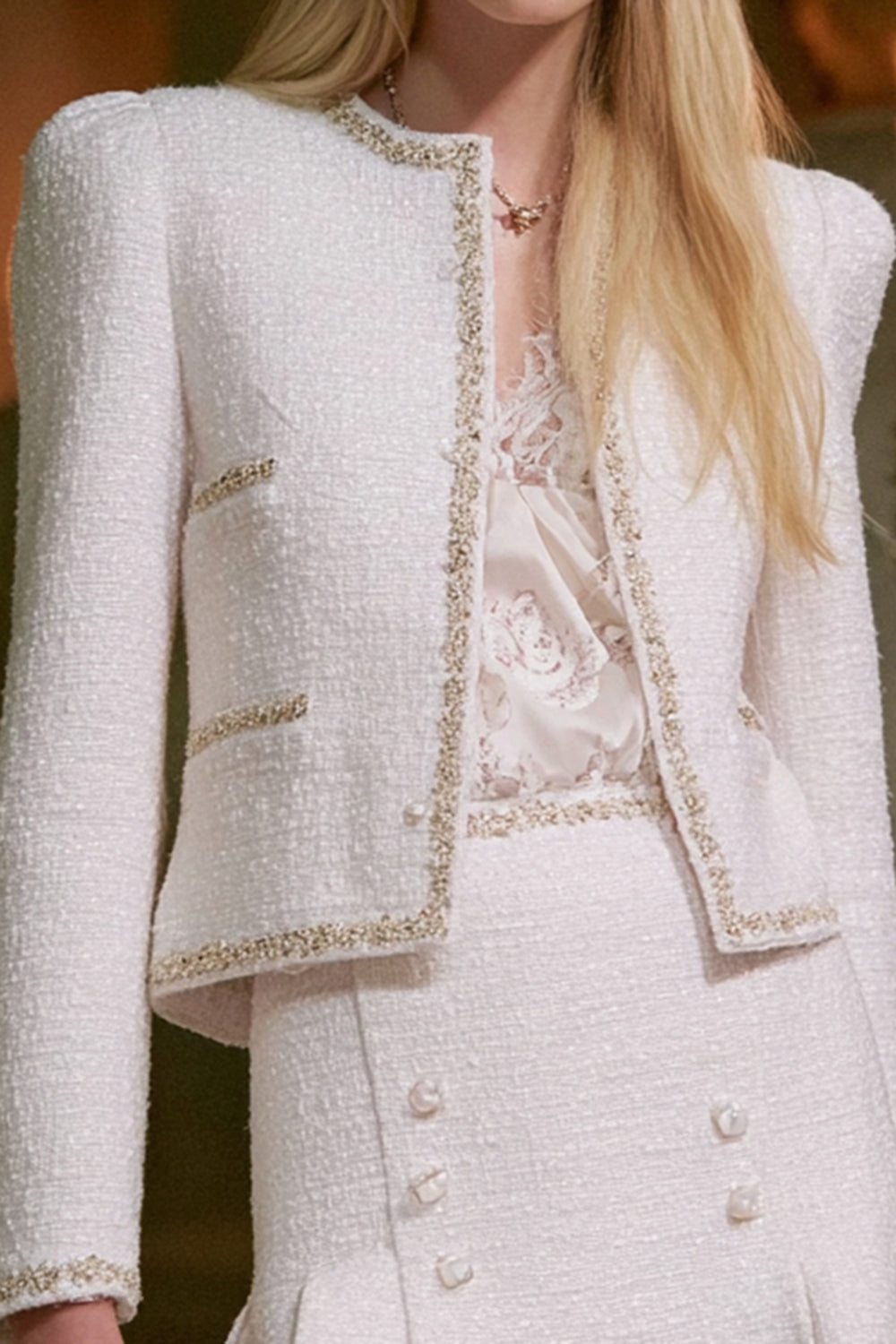 White Tweed Mermaid Round Neck Short Homecoming Outfits