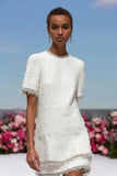 White Tweed Sheath Round Neck Short Homecoming Dress