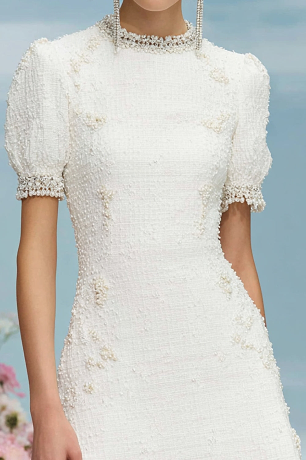 White Fitted A Line Round Neck Homecoming Dress