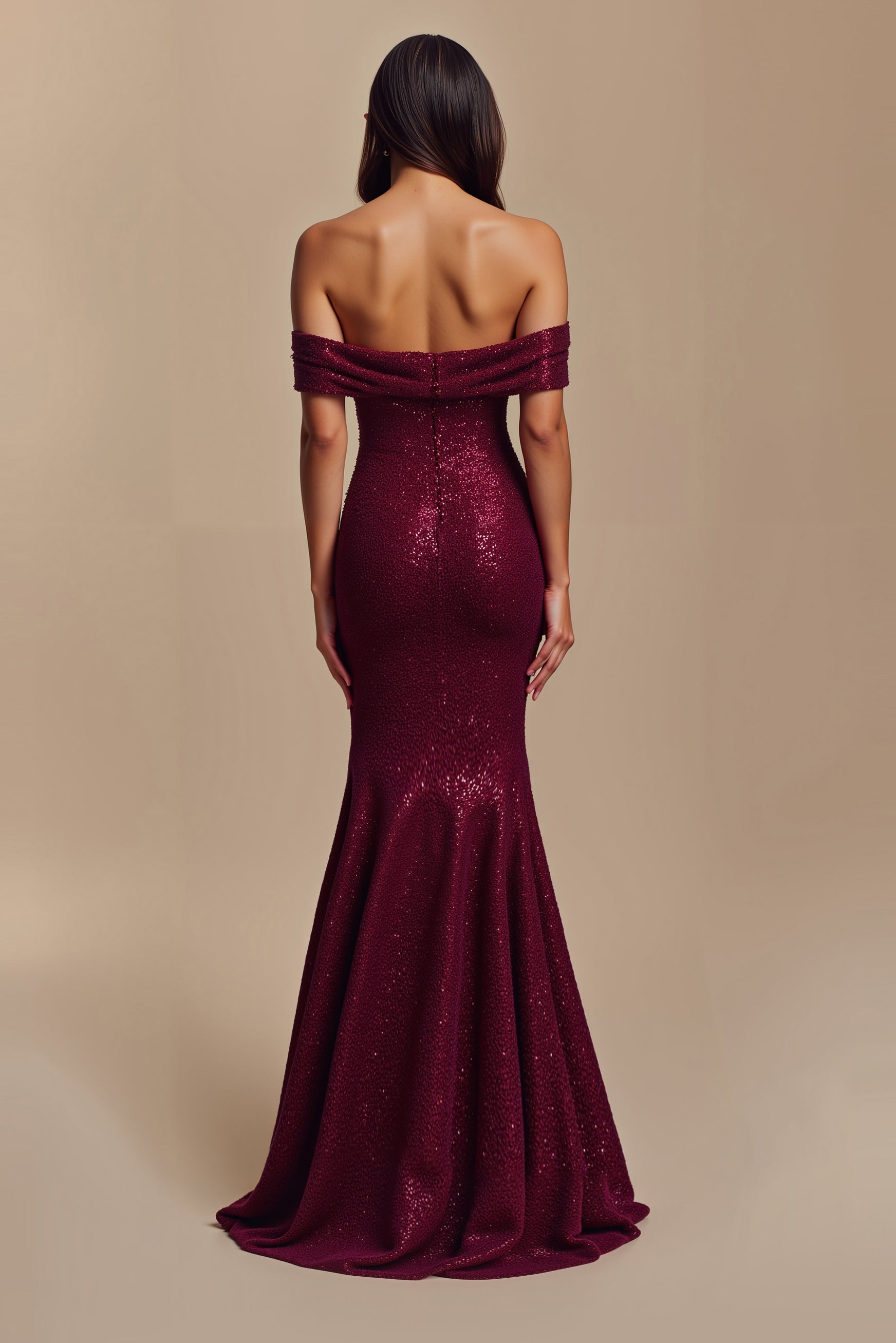 Sparkly Burgundy Mermaid Floral Long Party Dress