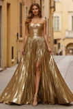 Sparkly Golden Mermaid Floral Long Holiday Party Dress