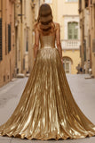 Sparkly Golden Mermaid Floral Long Holiday Party Dress