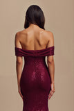 Sparkly Burgundy Mermaid Floral Long Party Dress