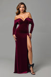 Burgundy Mermaid Off The Shoulder Long Holiday Dress