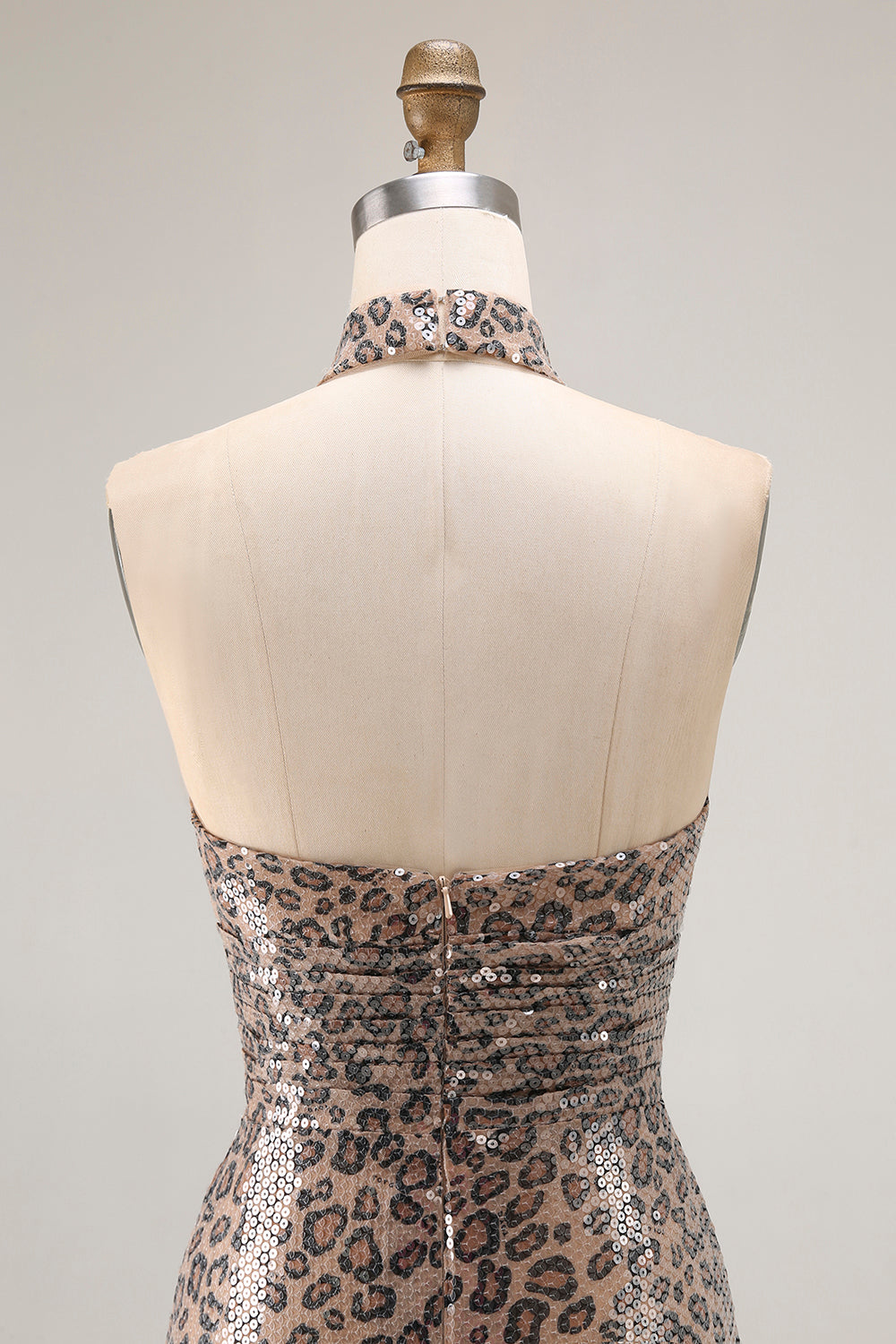 Glitter Golden Leopard Mermaid Halter Long Prom Dress with Slit