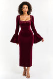 Burgundy Square Neck Sheath Lace Long Holiday Dress